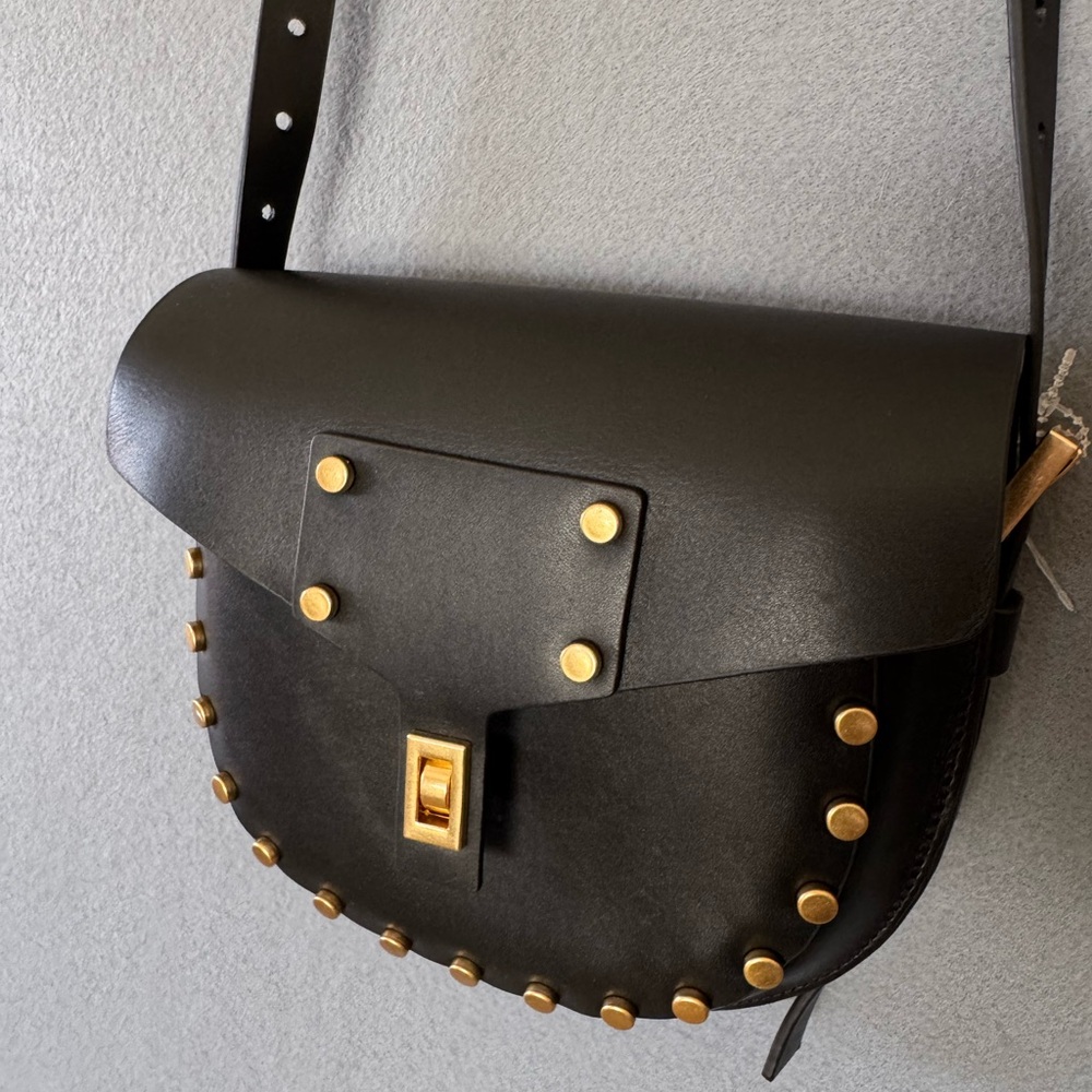 AllSaints Miro Mini Saddle Bag Black Studded Leather NWT + Dust Bag - Picture 5 of 15